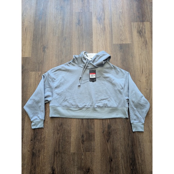 Nike Hoodie Women Large Gray Cropped Therma Overized Pullover NWT Athleisure - Picture 1 of 11